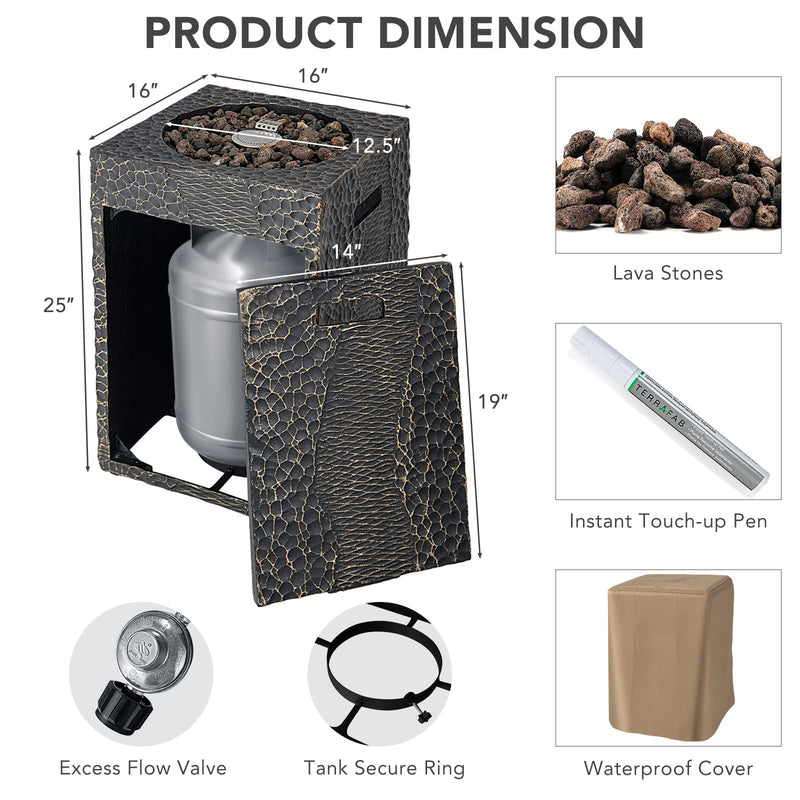 Fire Pit for Outside 16’’Gas Fireplaces 30,000 BTU Electronic Ignition Square with Lava Rocks