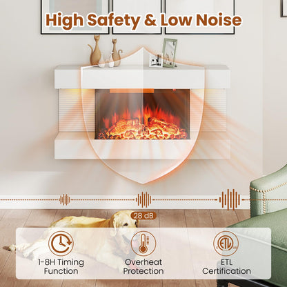 32 inch 3 Sided Glass Electric Fireplace with Floating Mantel