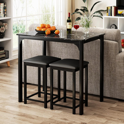 Space Saving Dinette Set w/Counter Height Table & 2 Upholstered Bar Stools