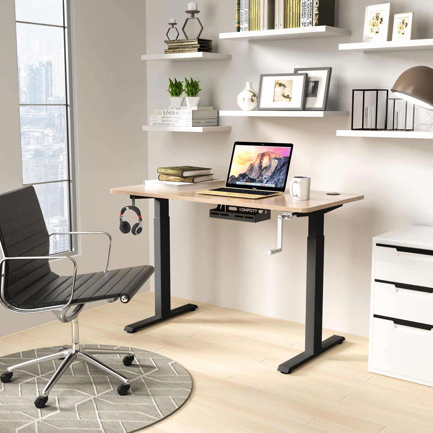 Manual Hand Crank Workstation Base w/Foldable Crank Handle