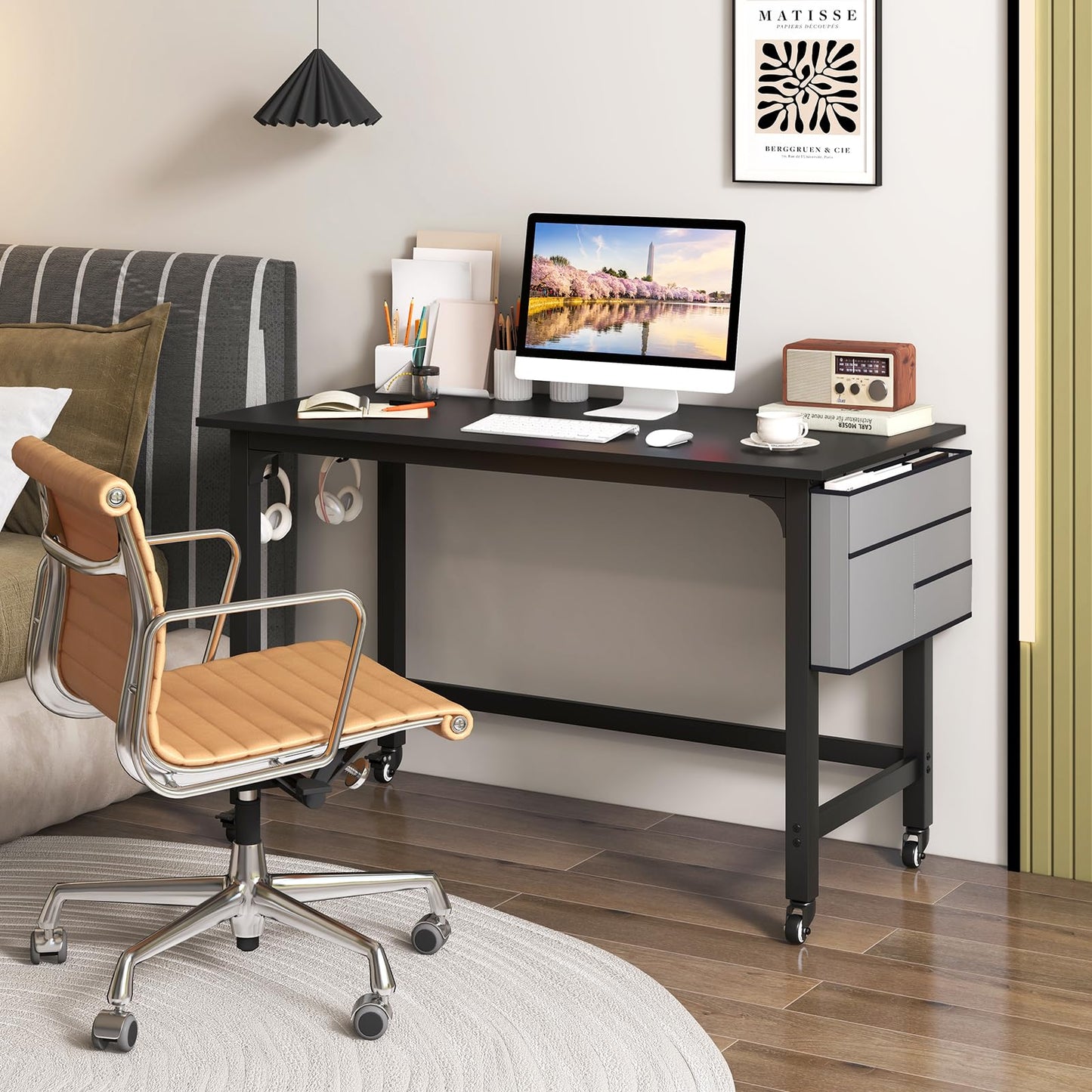 48” Mobile Computer Desk Home Office Desk on Wheels