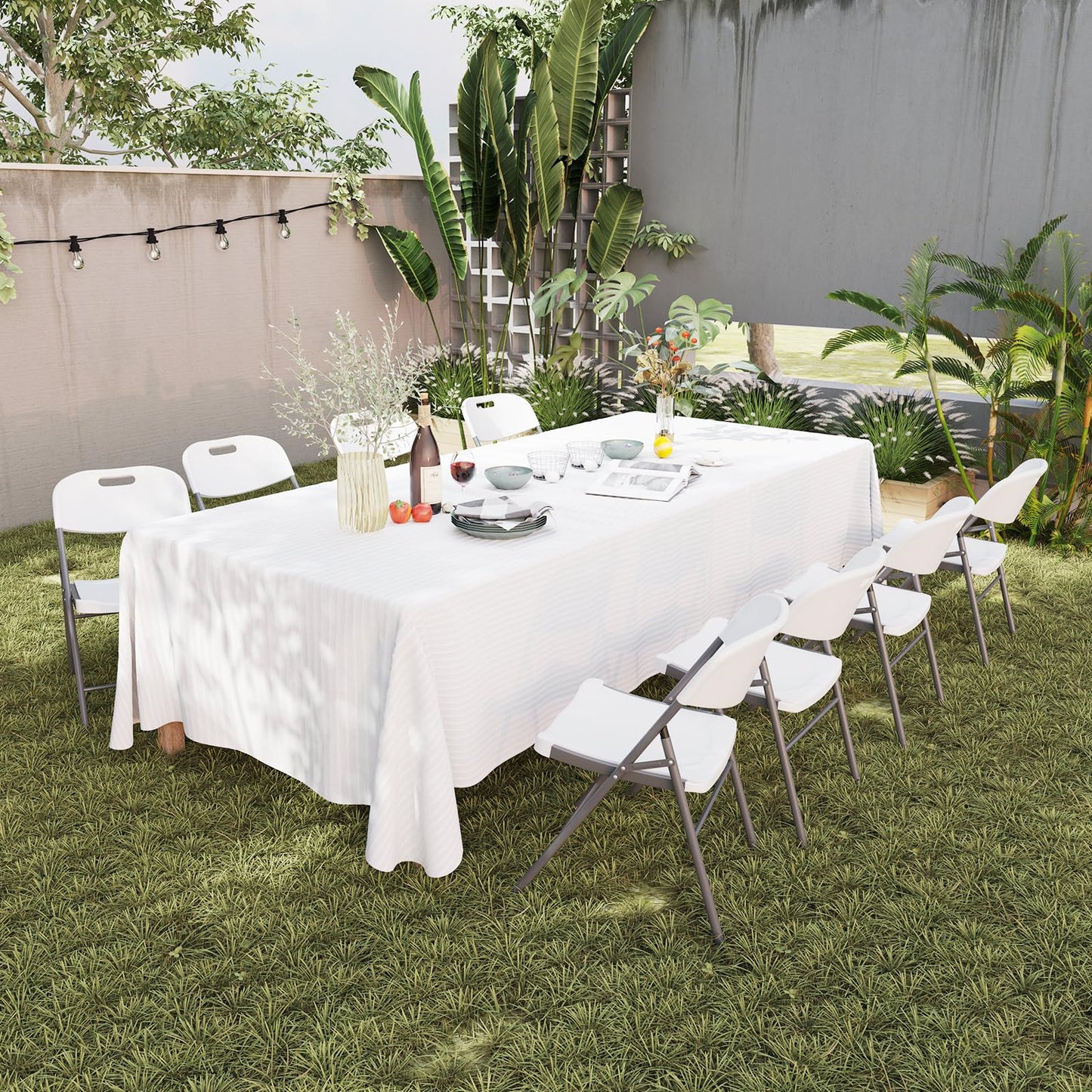 Stackable Plastic Folding Chairs w/Waterproof Seat 350 LBS Capacity Heavy-Duty Metal Frame