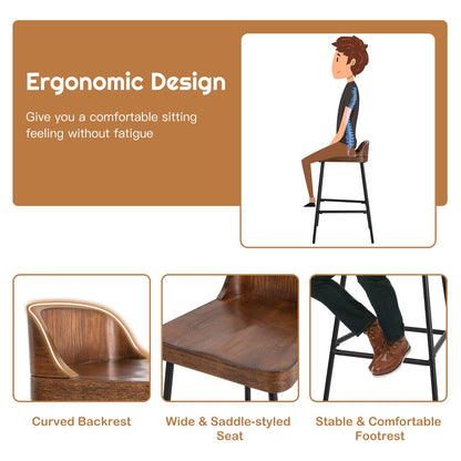 Bar Stool 24.5'' Industrial Pub Stool with Low Backrest and Footrest