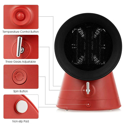 2 in 1 Mini Electric Space Heater Cooling Fan 3 Modes 1500W Small Portable Ceramic Heater