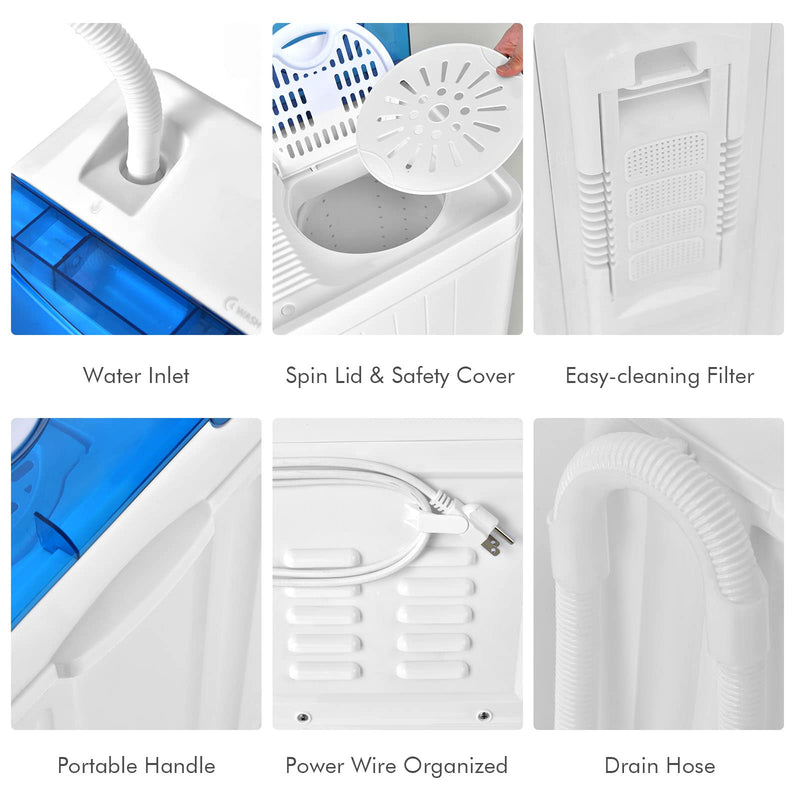 Portable Washing Machine 2 in 1 Twin Tub 26Lbs Capacity Washer(18Lbs) and Spinner(8Lbs) with Control Knobs