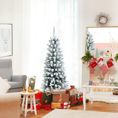 4.5Ft Snow-Flocked Artificial Christmas Tree w/ 373 Branch Tips