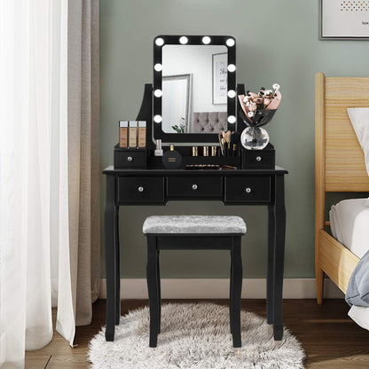 Vanity Table Set with LED Lights 360° Swivel Mirror