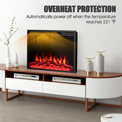 37-Inch Electric Fireplace, Wall-Mounted and Recessed Fireplace Heater with 4 Flame and Log Colors