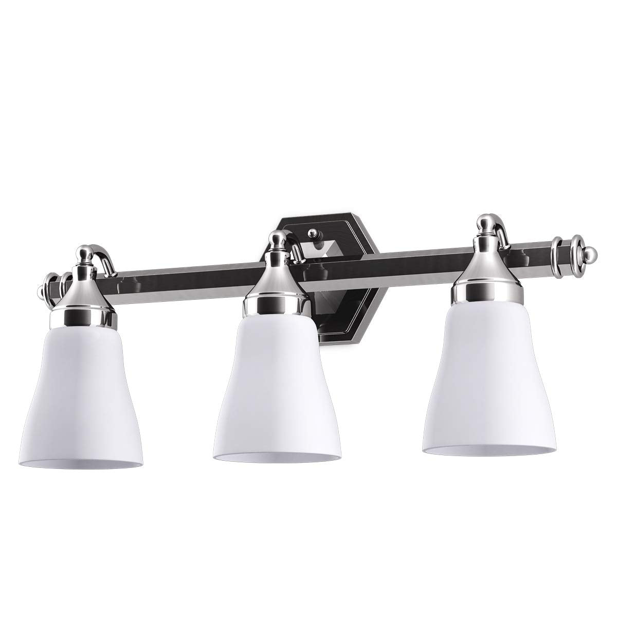 Bathroom Vanity Light Antique Brushed Wall Mounted with White Alabaster Wall Sconces Glass Shade