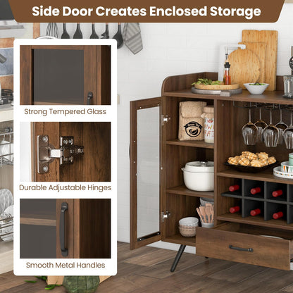 Wine Storage Cabinet with 3 Row Wineglass Holder for Dining Room & Living Room