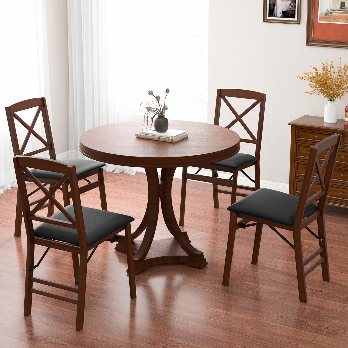 Upholstered Wooden Dining Room Chairs with X Shaped Back