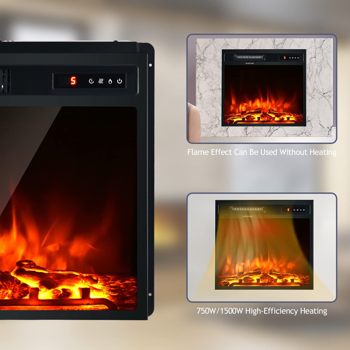 Electric Fireplace Insert Heater- Wall Recessed/Mounted Fire Places Electric Fireplace with Remote