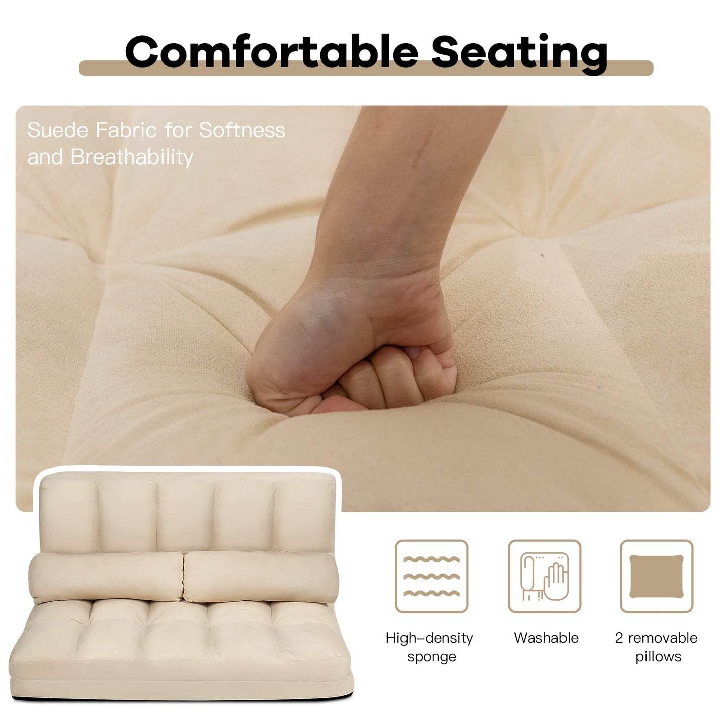 Convertible Floor Sofa Couch with 2 Pillows