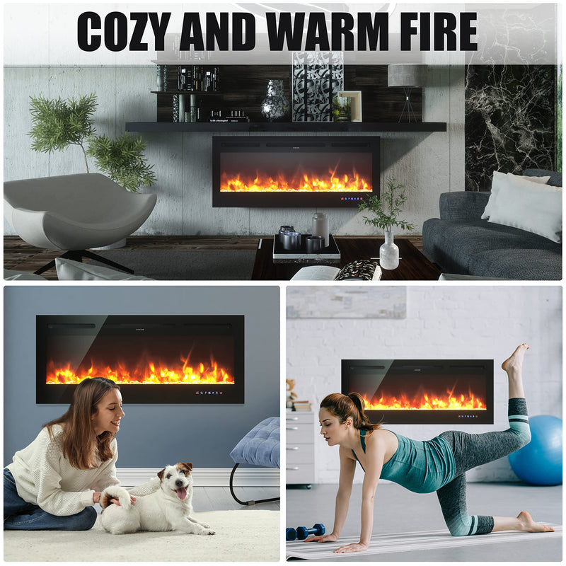 ARLIME 50” Recessed Electric Fireplace 750W/1500W Wall Mounted & in Wall