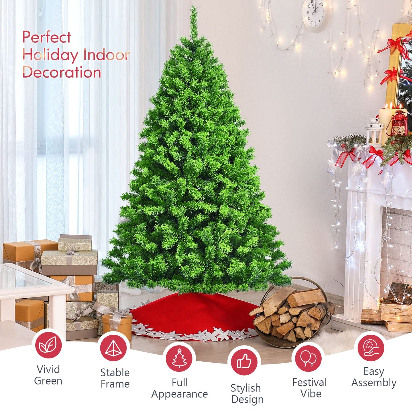 6.5Ft Artificial Christmas Tree Realistic Snow Flocked Hinged Pine Tree with Solid Metal Stand