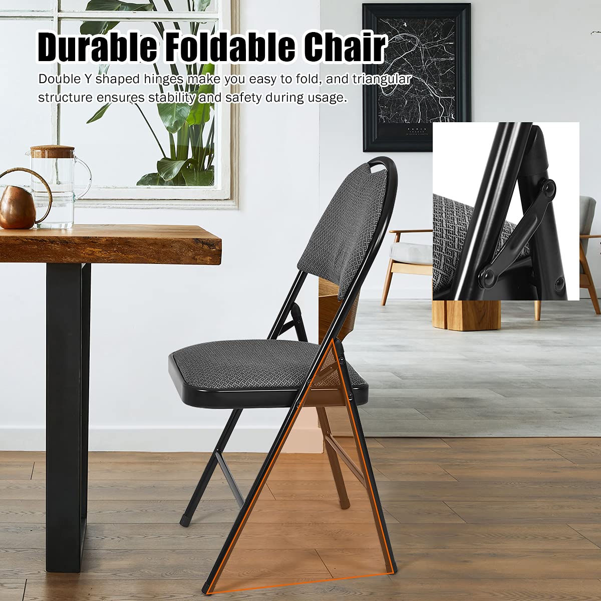 ARLIME Folding Chairs w/Padded Seats, Padded Folding Chair w/Handle Hole, Upholstered Seat