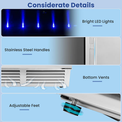 24 Inch Beverage Fridge, 190 Cans Under Counter Drink Fridge w/Stainless Steel Door & Removable Shelves