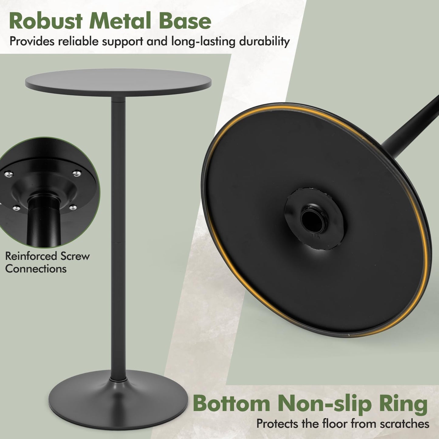 Round Bistro Table Height Adjustable with Heavy-Duty Metal Base
