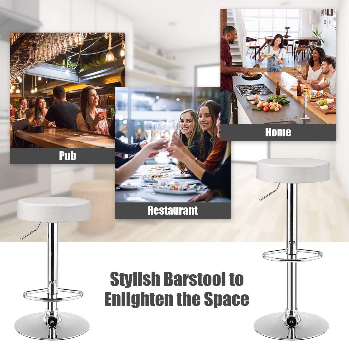 Bar Stools Set of 1/2/4 Modern Swivel Backless Round Barstool