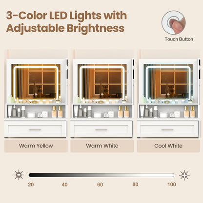 35.5'' Farmhouse Dressing Table with Jewelry Cabinet