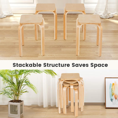 Stackable Wooden Stools Set of 4 Portable 18-Inch Height Backless School Stools with Square Top