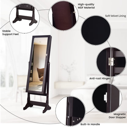 57.5" Jewelry Armoire with Full Length Mirror for Women