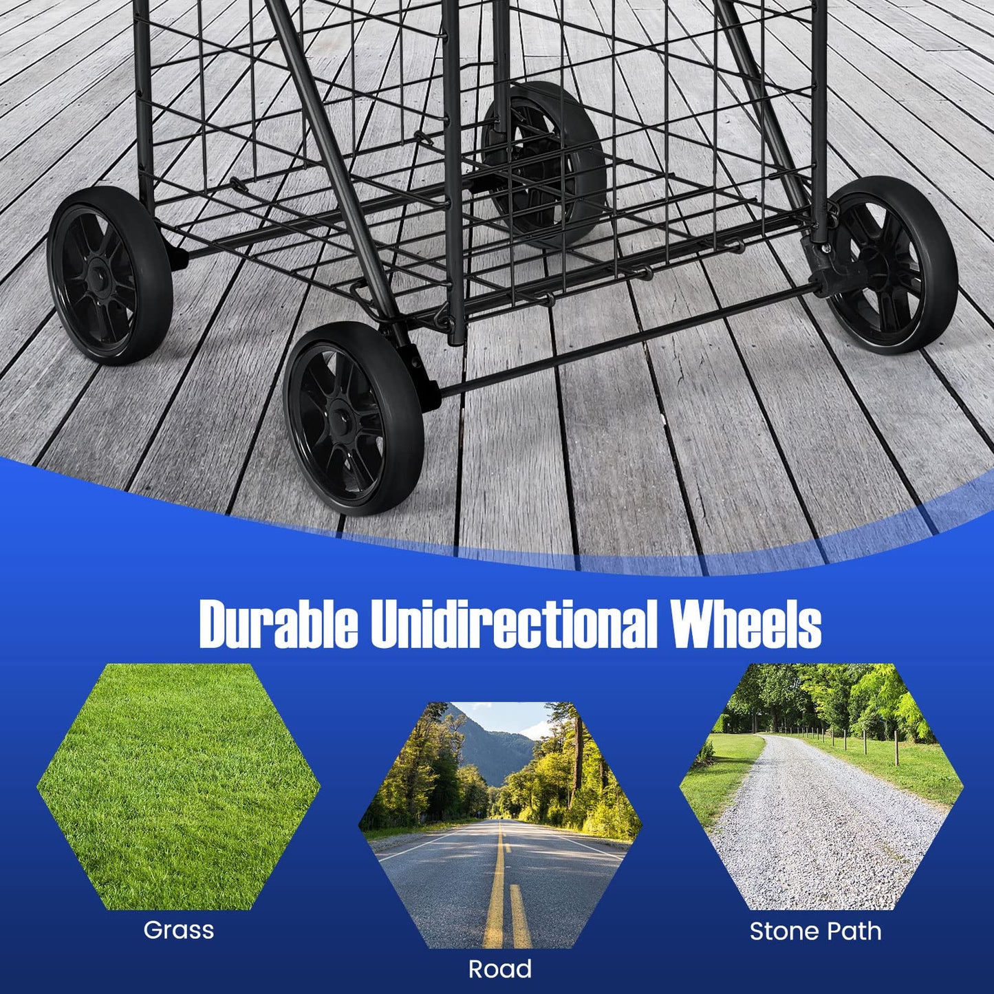Heavy Duty Grocery Utility Cart with Foam Wrapped Handle & Large Wheels