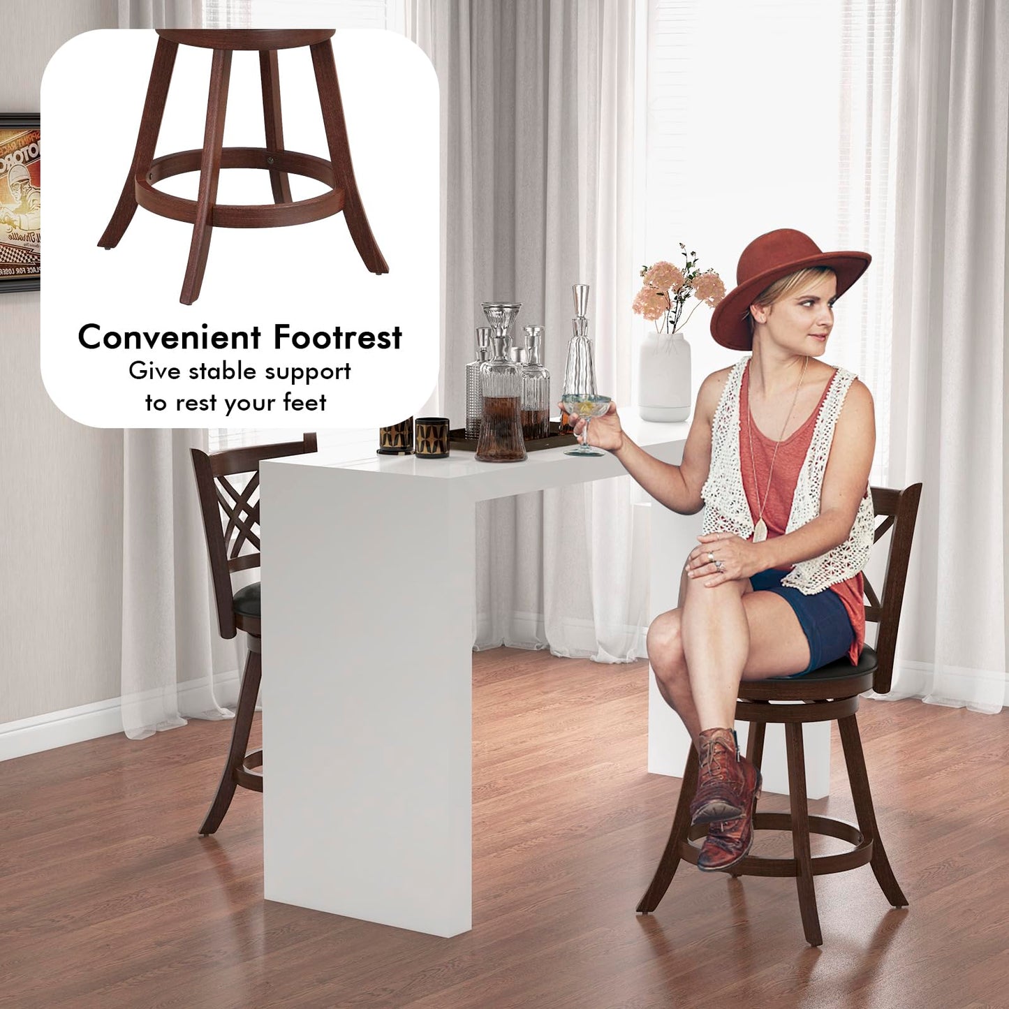 Bar Stool Set of 2/4 for Kitchen Island Swivel Upholstered Counter Height Barstools（24“/29”））