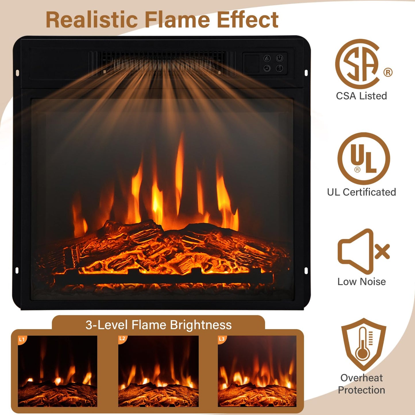 32-inch Electric Fireplace with Mantel, 1400W Adjustable Freestanding Heater with Remote Control
