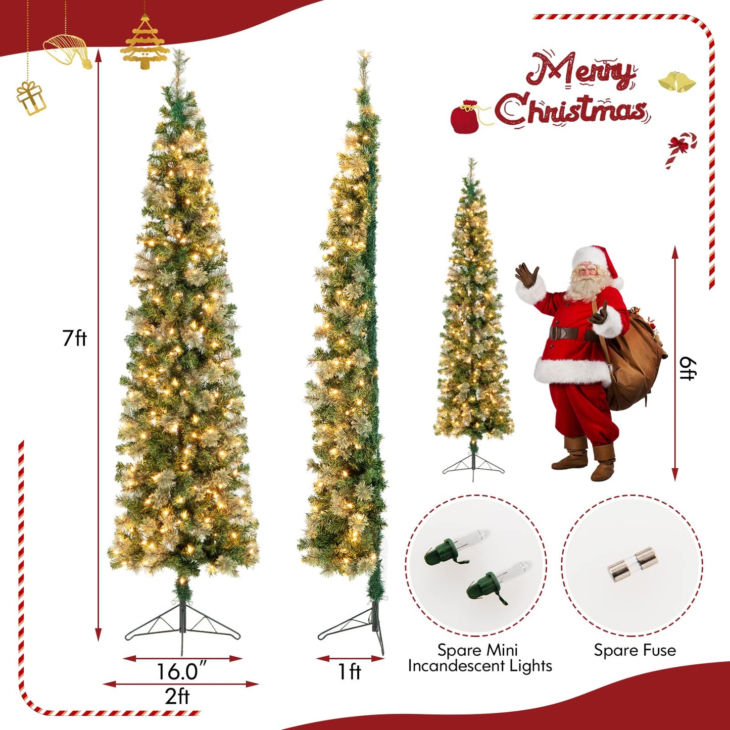 7FT Prelit Half Christmas Tree with 403 Branch Tips & 150 Lights