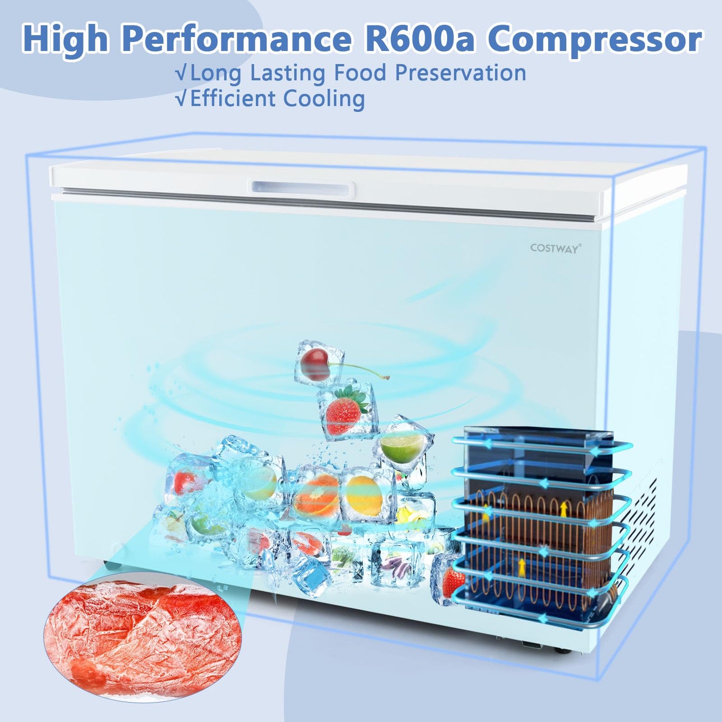 10 Cu.Ft. Chest Freezer, Compact Deep Freezer with 7-Level Adjustable Temperature, Removable Basket