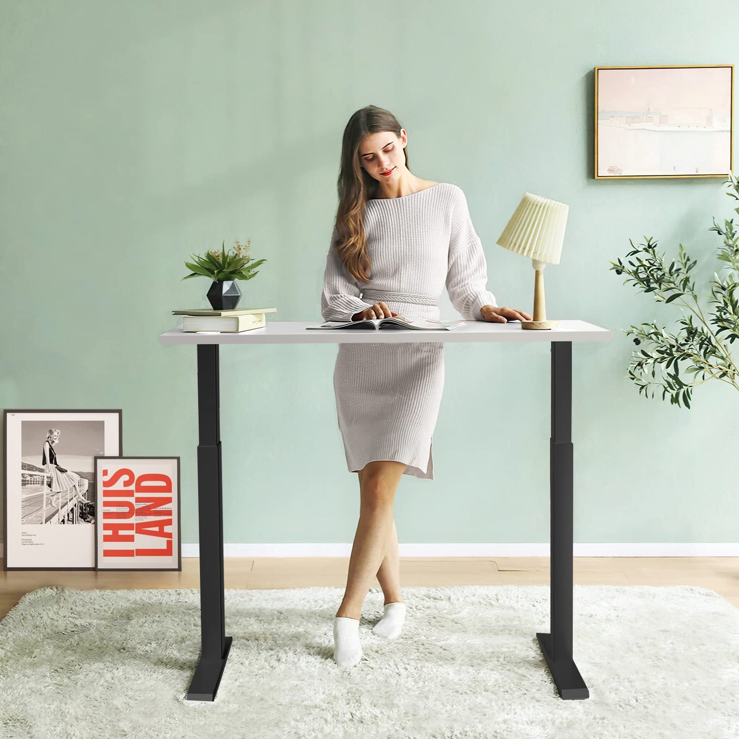 48" x 24" Manual Sit to Stand Desk with Headphone Hook & Cable Tray