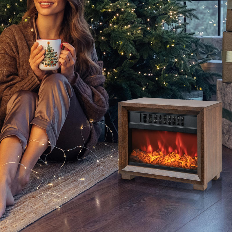 13’’ Electric Fireplace Heater, 750W Mini Tabletop Electric Fireplace Stove with Realistic Flame