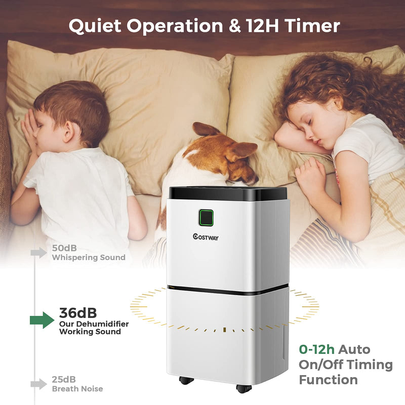1500 Sq. Ft Dehumidifier for Home & Medium Spaces, Portable 24 Pints Dehumidifier w/ 3 Color LED Light