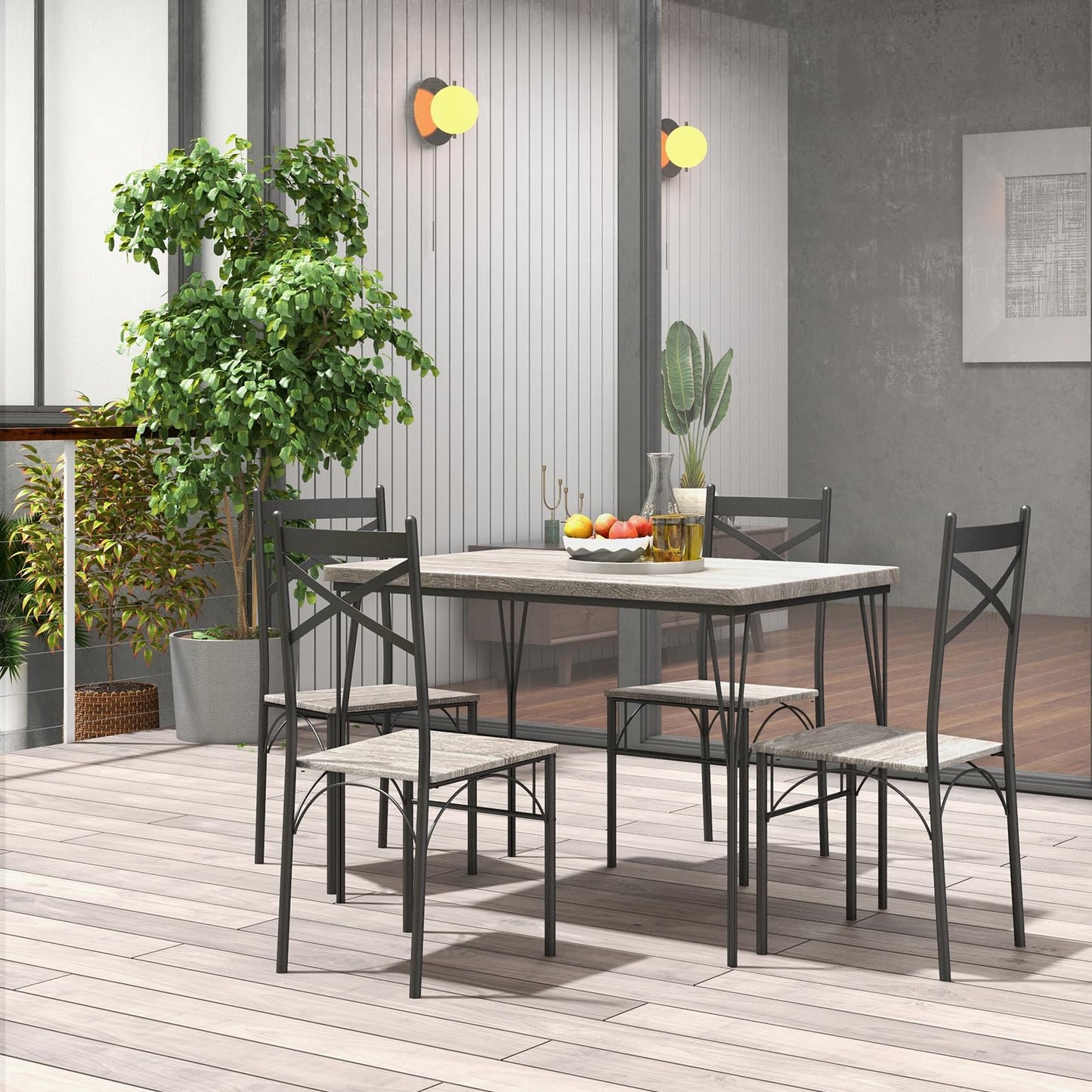 5 Piece Rectangular Kitchen Table and Chairs Set with Metal Frame for Home