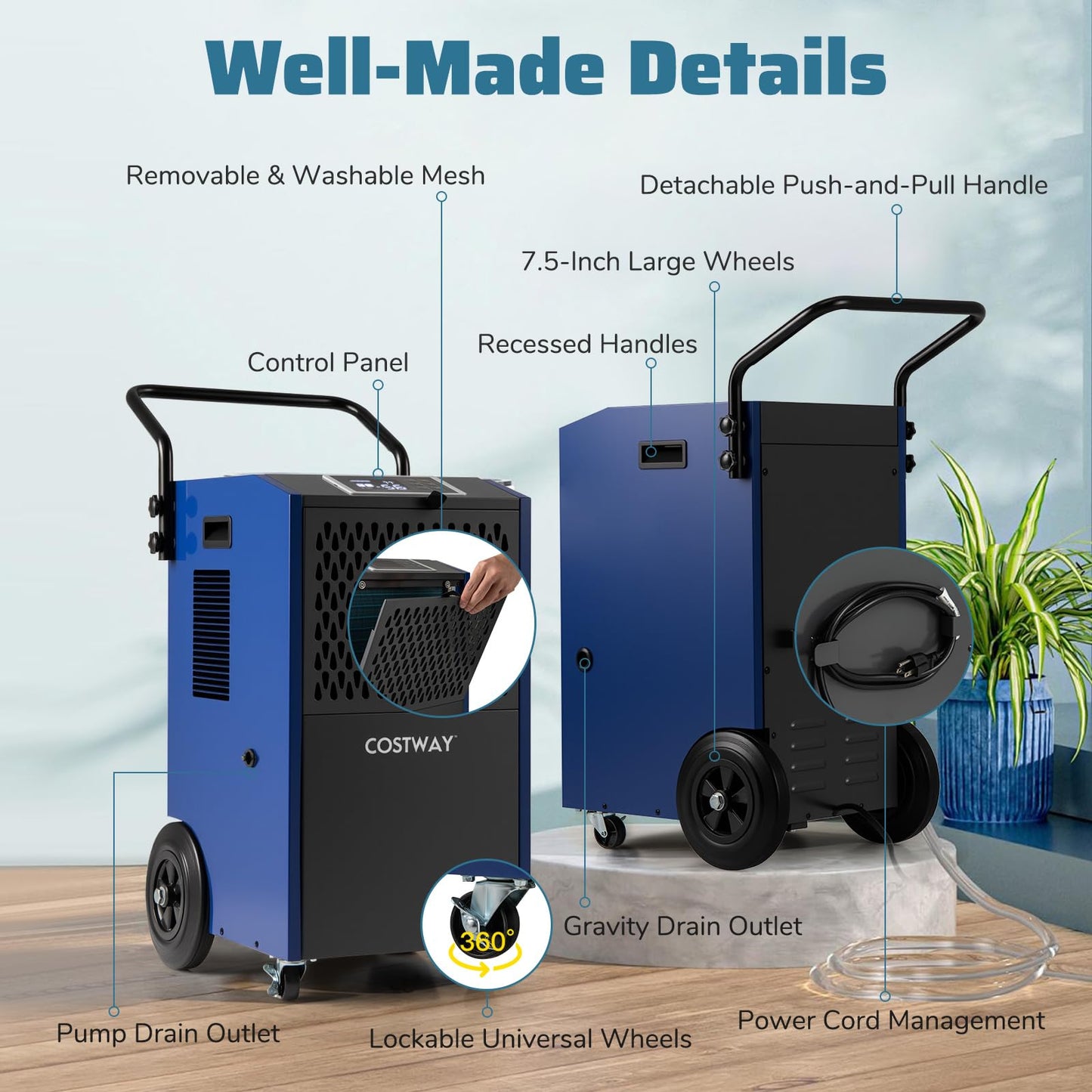 154 Pints Commercial Dehumidifier with Pump with Drain Hoses for Basements