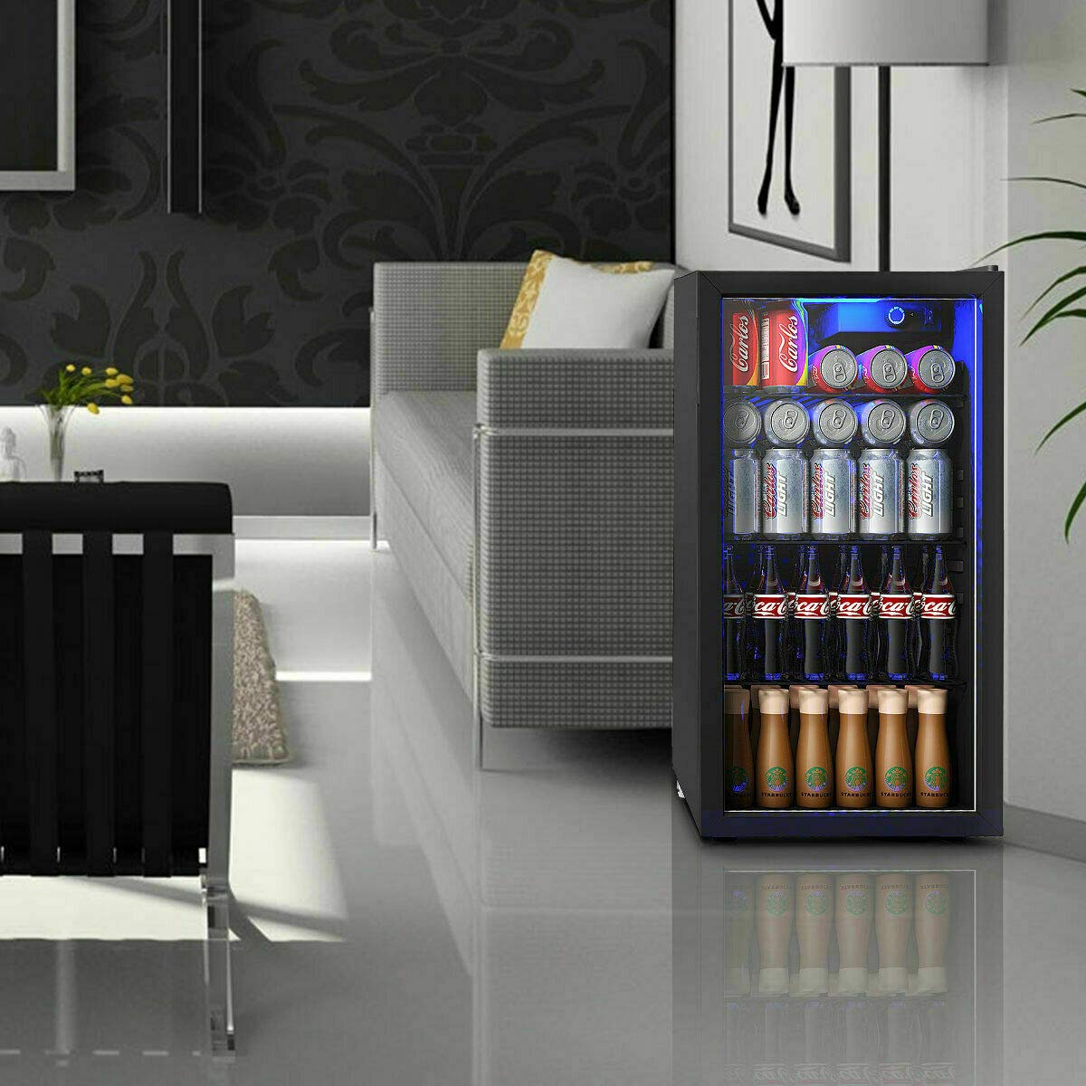 Beverage Refrigerator 120 Can Beverage Cooler with LED Light