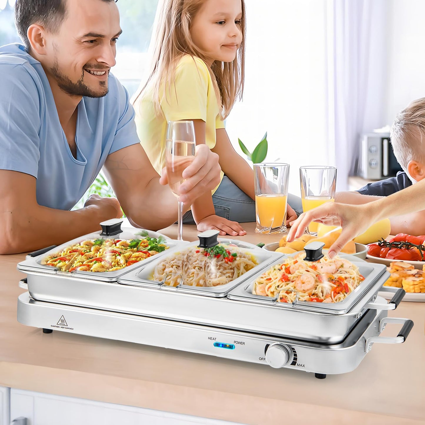 ARLIME Food Warmer Buffet Server, 450W Stainless Steel Electric Warming Tray