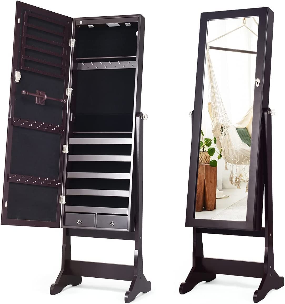 57.5" Jewelry Armoire with Full Length Mirror for Women