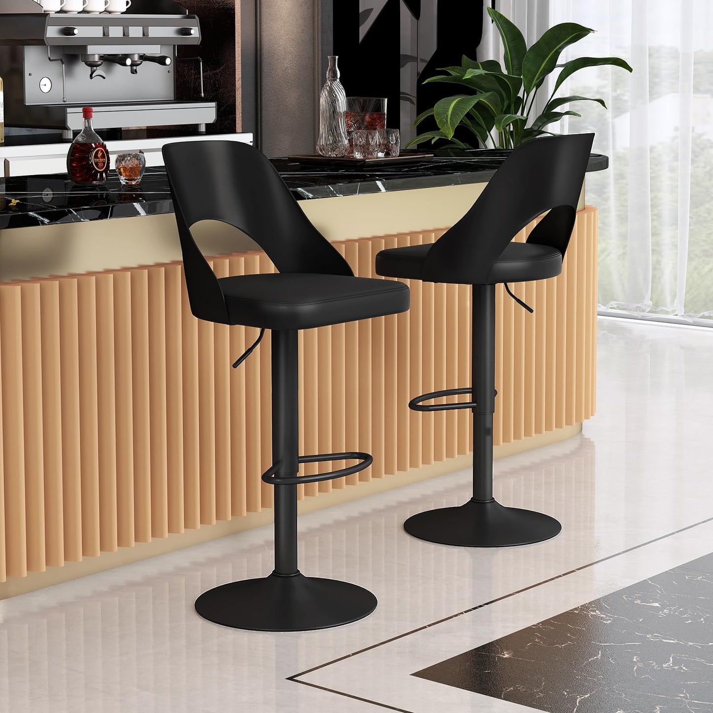 Modern Swivel Bar Stools Set of 2/4 with Enlarged PU Leather Seat