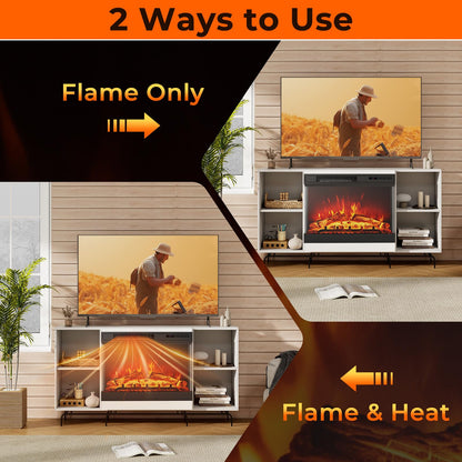 24 Inches 3-Sided Glass Electric Fireplace 750W/1500W Fireplace Heater with Remote Control