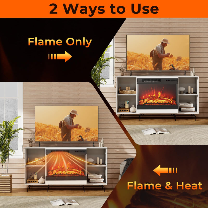 24 Inches 3-Sided Glass Electric Fireplace 750W/1500W Fireplace Heater with Remote Control