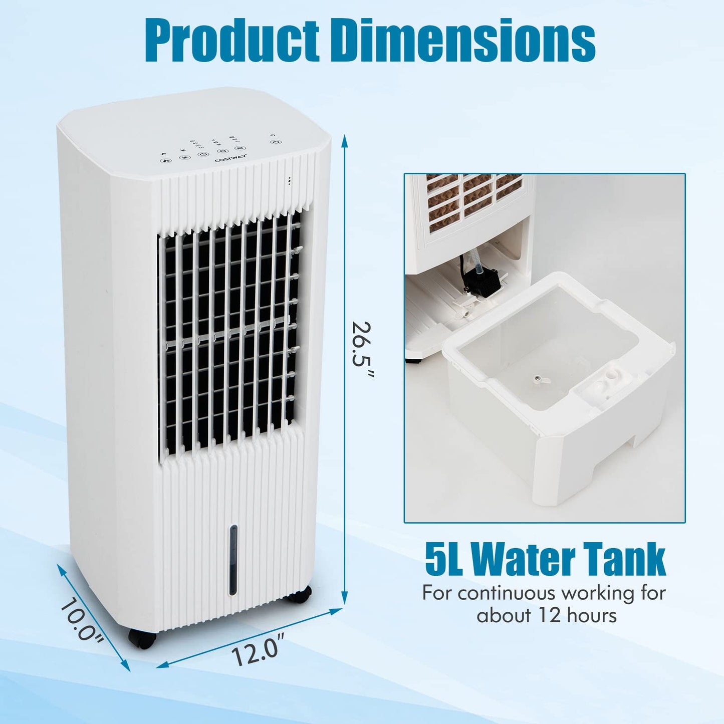 Evaporative Air Cooler, Portable Swamp Cooler with Remote Control, 2 Ice Packs, 15H Timer, 1.3 Gal Water Tank