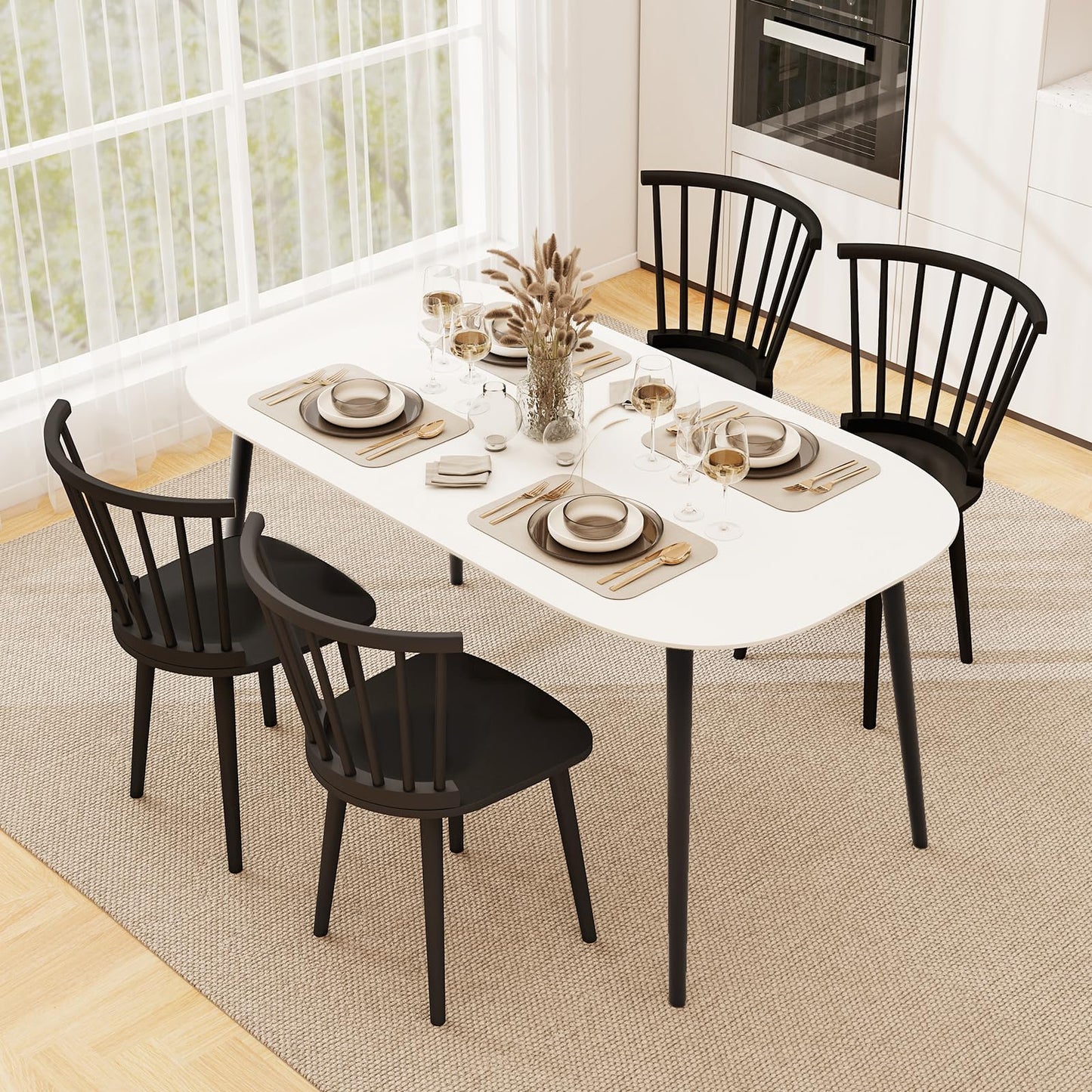 Windsor Dining Chairs Set of 2/4 with Spindle Back and Contoured Seat for Home