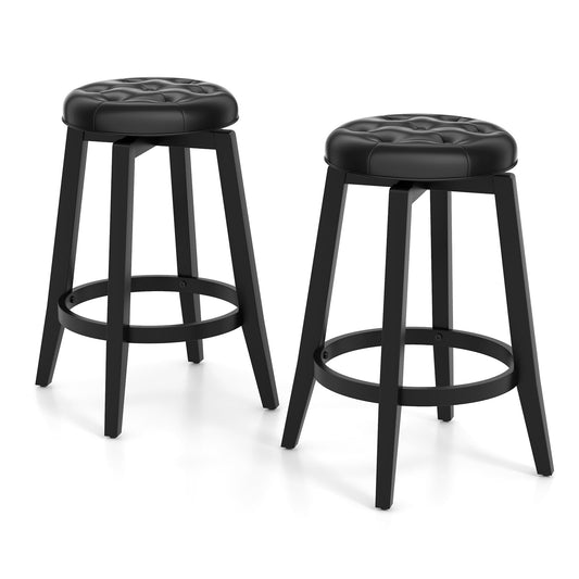 360° Swivel Bar Stools Set of 2/4 26-inch Rubberwood Backless Bar Chairs