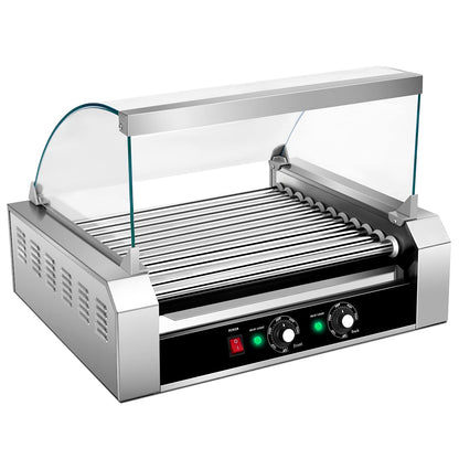Hot Dog Roller Machine, 11 Non-Stick Rollers 30 Sausage Grill Cooker with Removable Stainless Steel Drip Tray