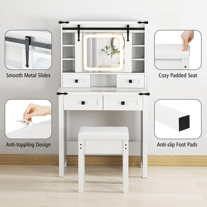 31'' Farmhouse Makeup Table with Sliding Mirror