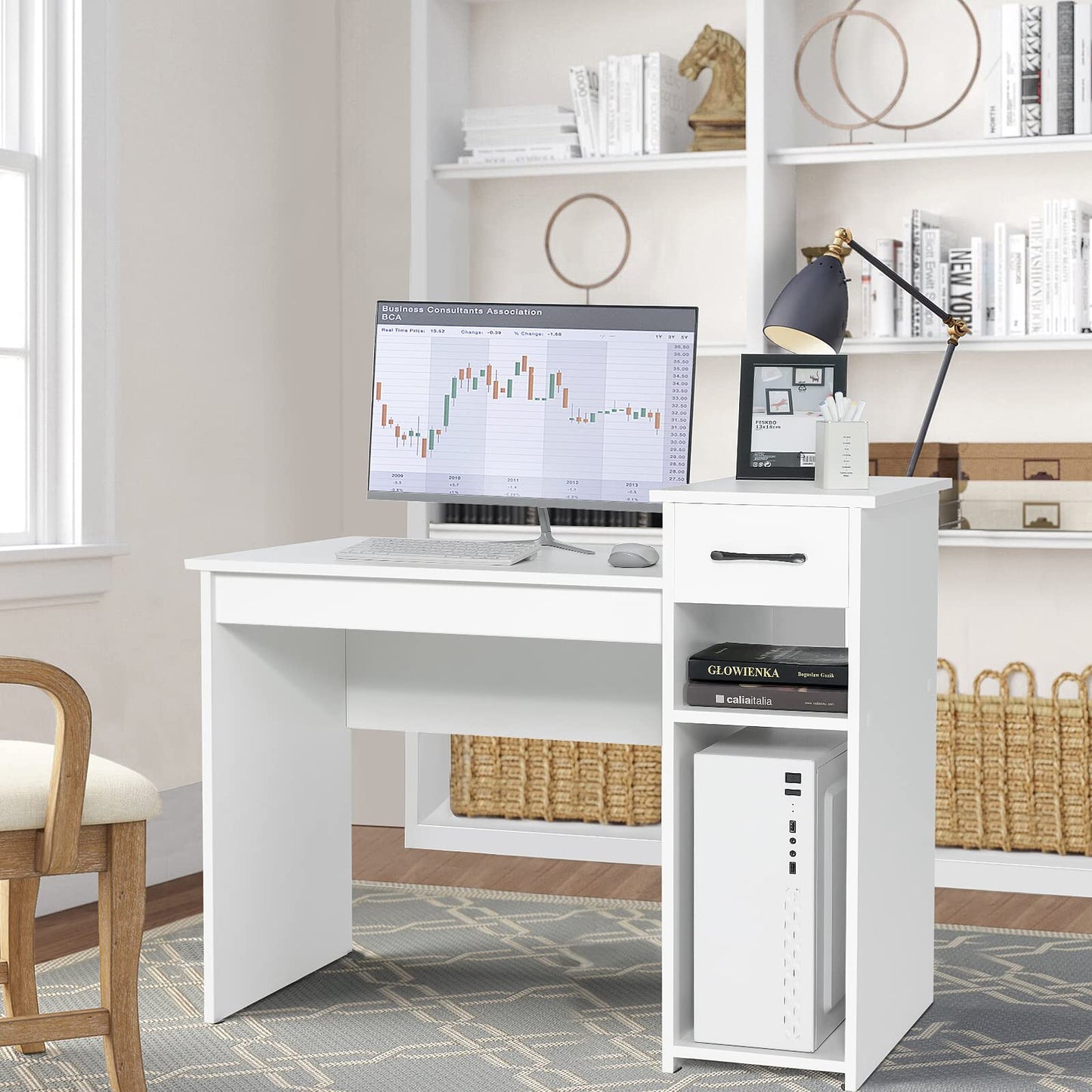 Computer Desk 40 inch Laptop PC Gaming Table with Drawer Monitor Stand & Storage Shelf