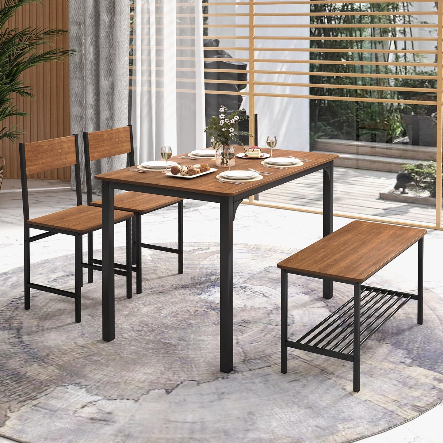 Dining Table Set for 4 Rectangular Kitchen Table Set with Bench and 2 Chairs