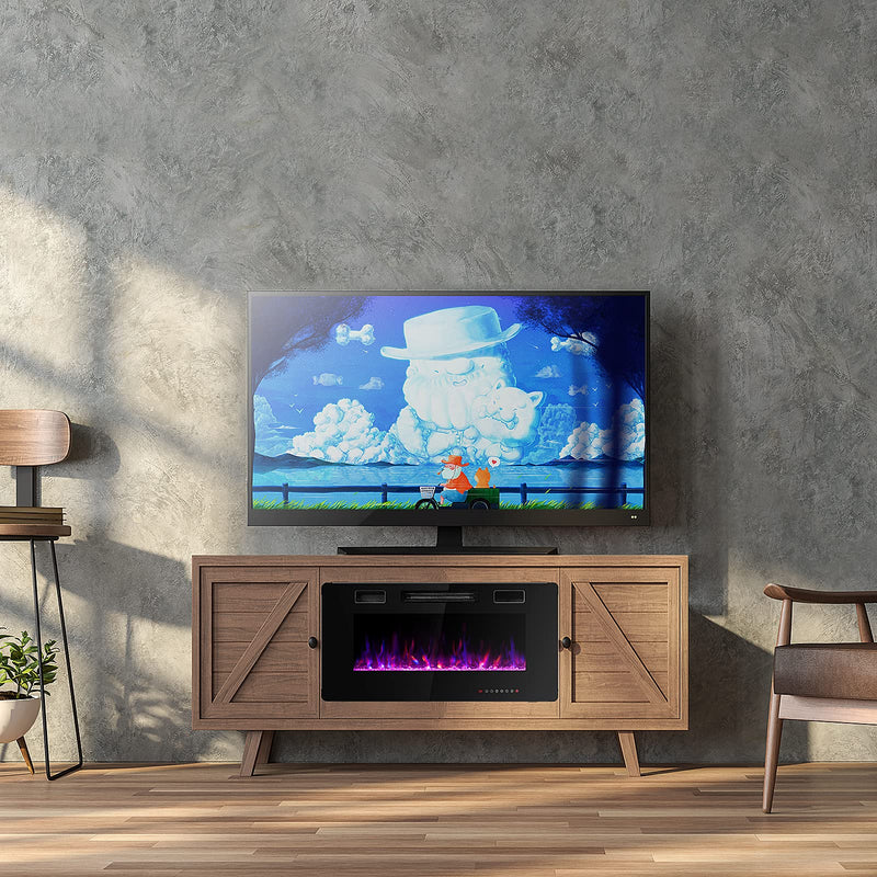 36-Inch Electric Fireplace Insert 750W/1500W Wall Recessed and Mounted Fireplace